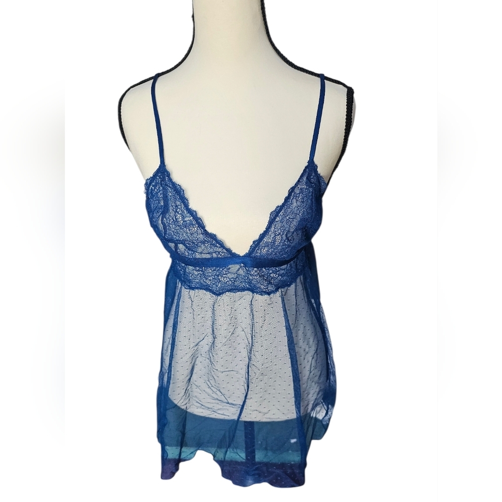 Victoria's Secret Royal Blue Sheer Lace Babydoll Chemise